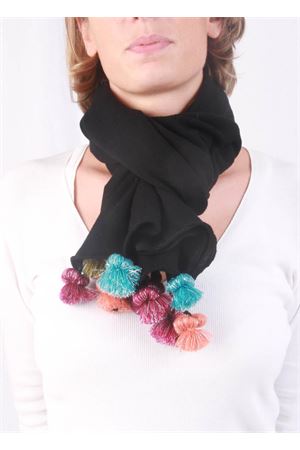 Handmade wool scarf Art Tricot | POMPOM SCARFNERO